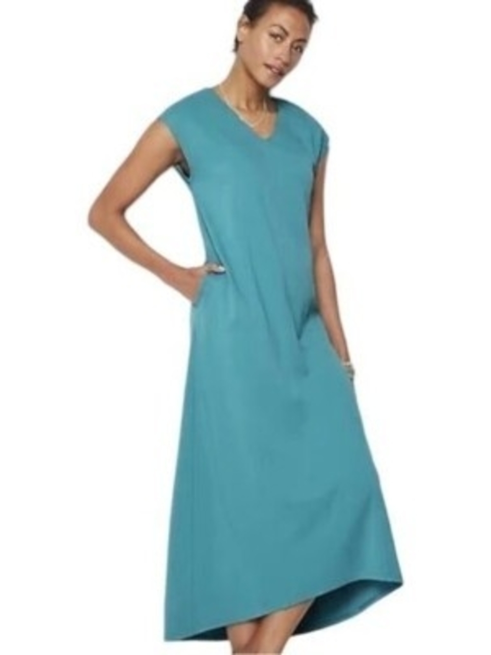 J. Jill Teal V-Neck High-Low Maxi Dress